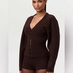 Naked wardrobe Knit V-Neck Rhinestone Cardigan NWT